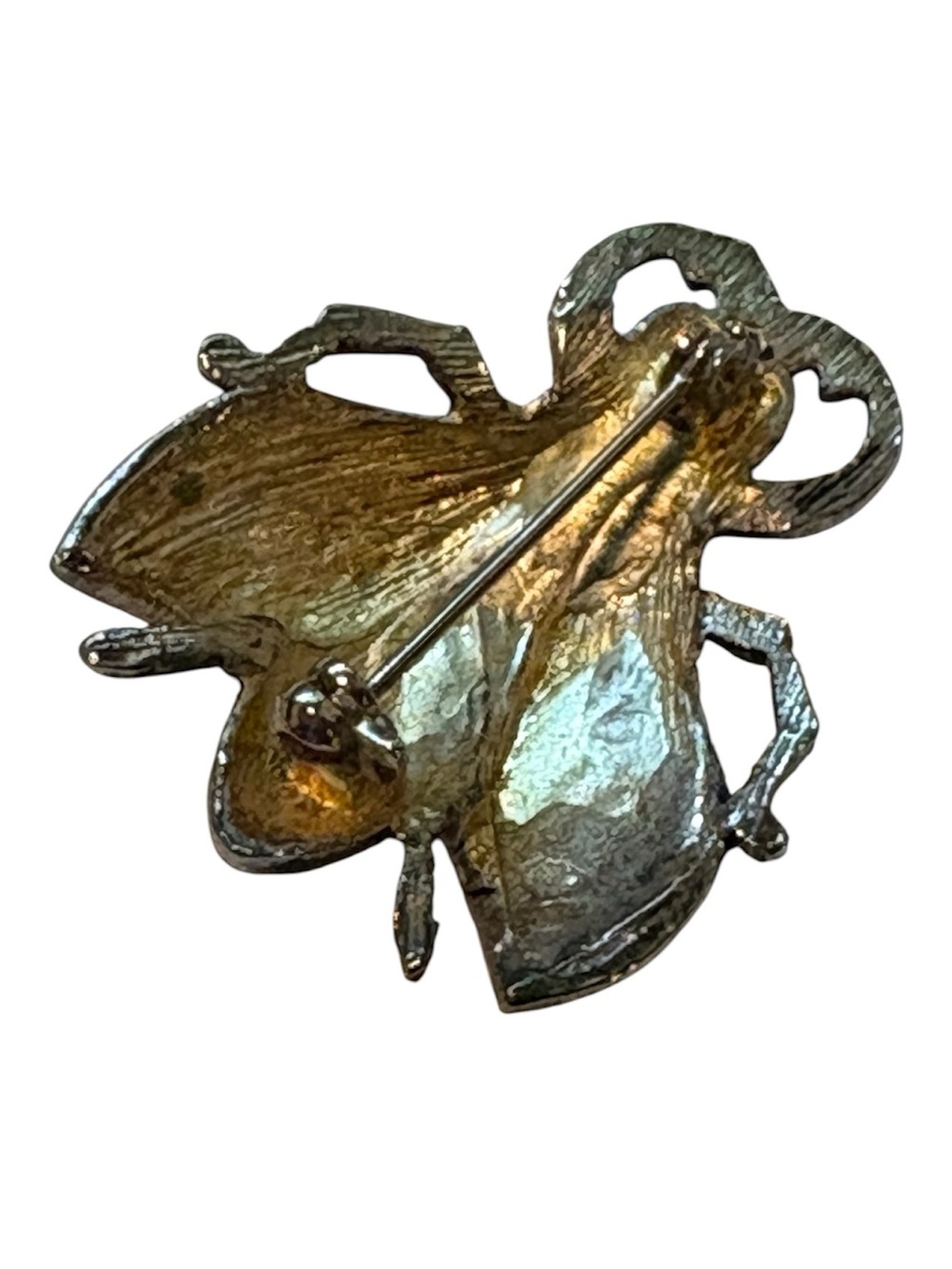 Beetle brooch - silver tone with crystal eyes - Picture 3 of 5